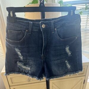 Fashion Nova Dark Blue Distressed Jean Shorts